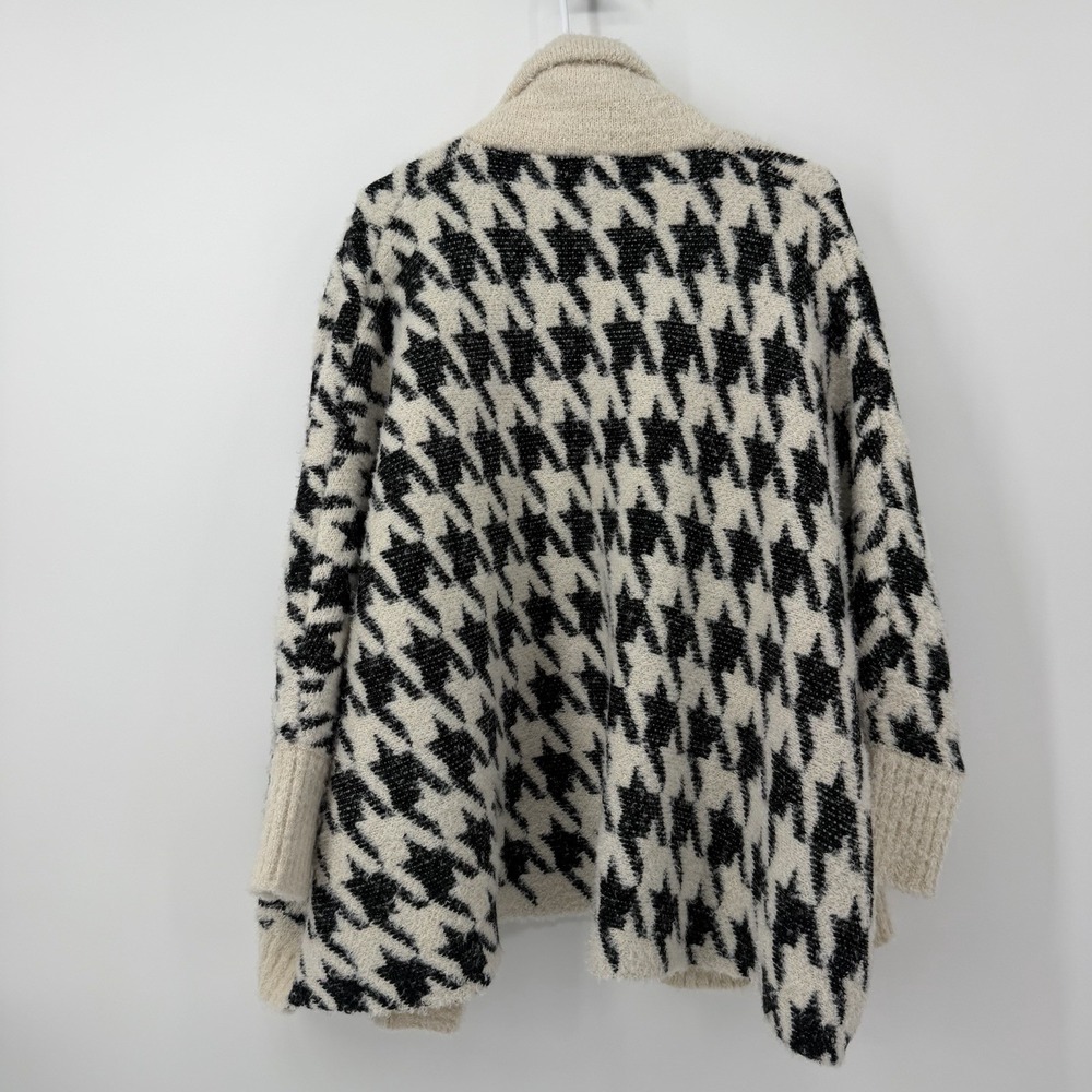 Maeve Anthropology Houndstooth Open‎ Front Cardigan Black White Shawl One Size - Picture 2 of 7